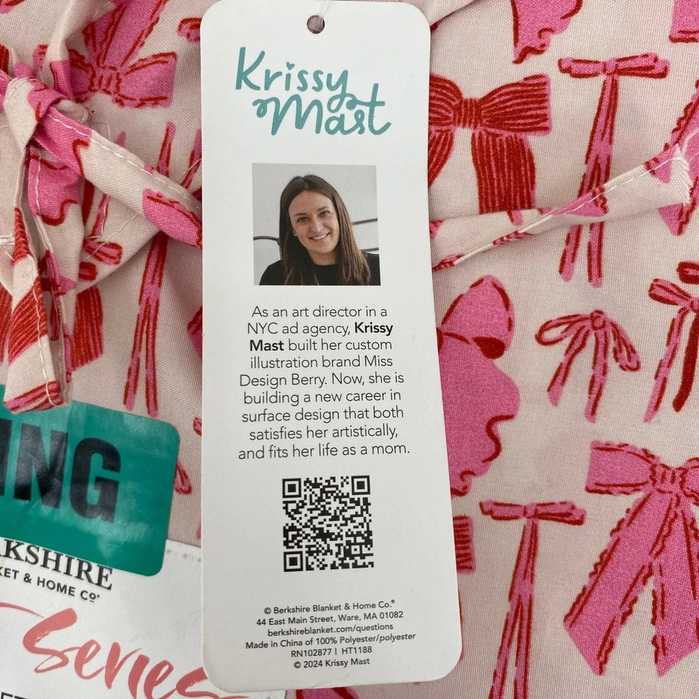 Berkshire Sheet Set KING Artist Series Pink Red Bow Ribbon Krissy Mast Whimsical